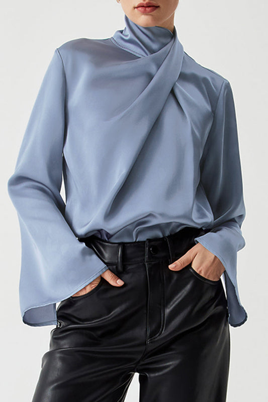 Ivy Asymmetric Turtleneck Elegant Satin Blouse