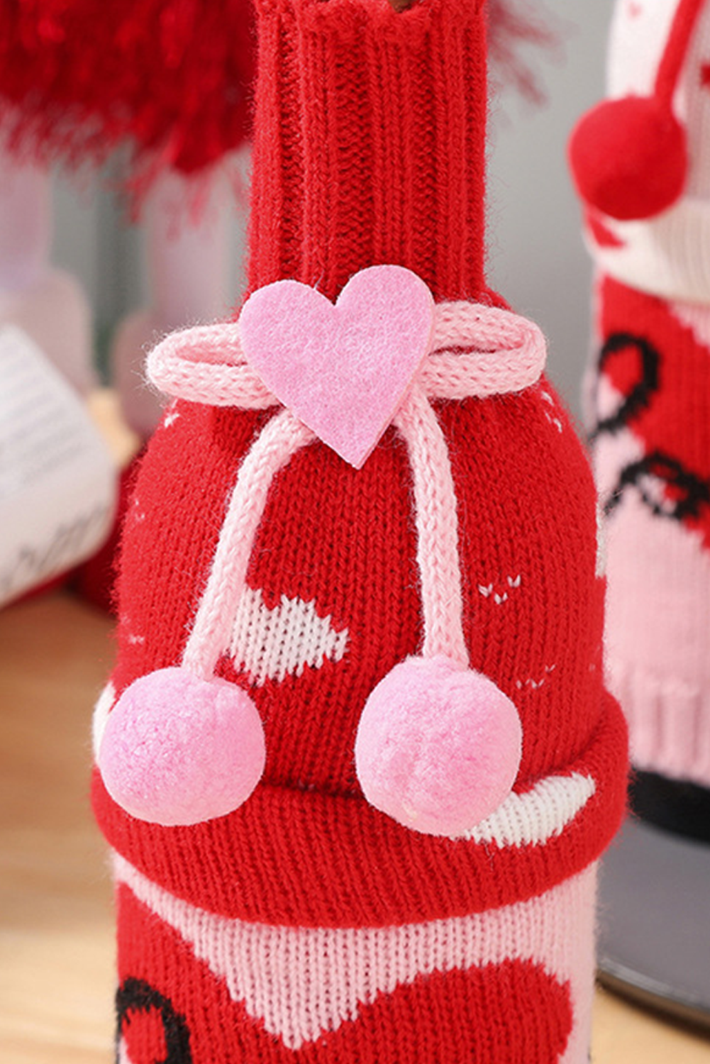 Racing Red Valentine Bow Pattern Wine Bottle Knit Sweater Cover