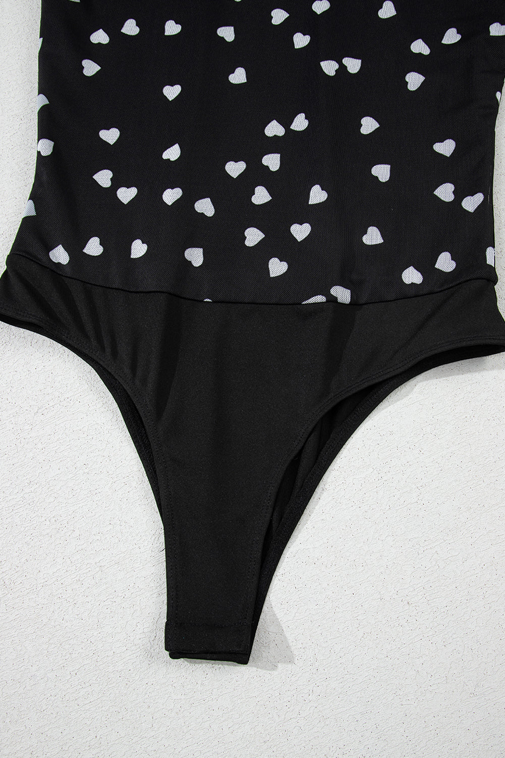 Black Heart Print Mesh Square Neck Slim Fit Bodysuit