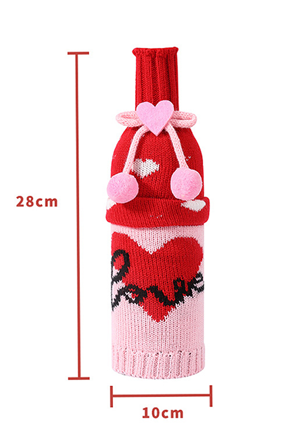 Racing Red Valentine Bow Pattern Wine Bottle Knit Sweater Cover